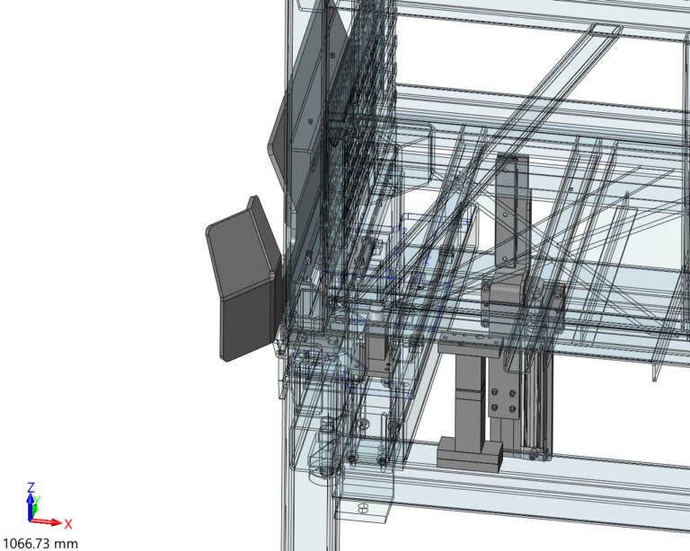 Das Bild zeigt die optimierte Aufnahmetechnik für Behälter, die zur Bauteilzuführung und -entnahme in einer vollautomatisierten Anlage dienen...